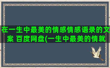 在一生中最美的情感情感语录的文案 百度网盘(一生中最美的情就是一见钟情)